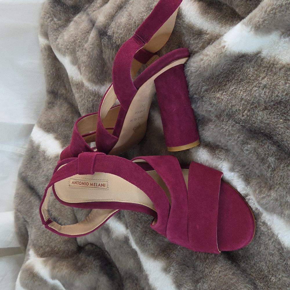 Antonio Melanie NWT Heeled Sandal Sling Back Magenta Suede Leather 9.5 M - Picture 10 of 16